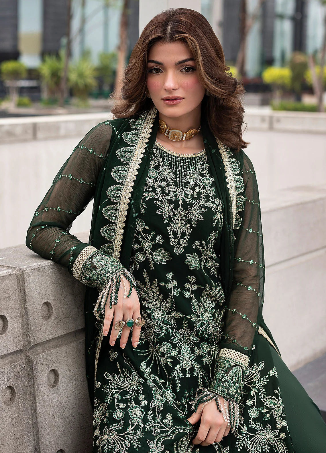 03-Piece Heavy Embroidered Chiffon Long Shirt Suit | Ready To Wear