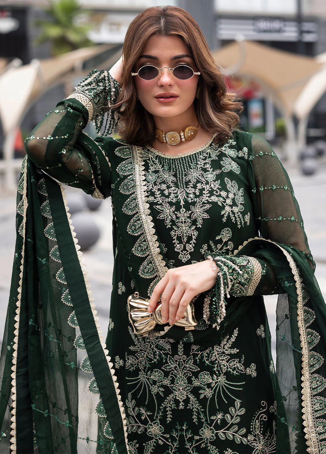 03-Piece Heavy Embroidered Chiffon Long Shirt Suit | Ready To Wear