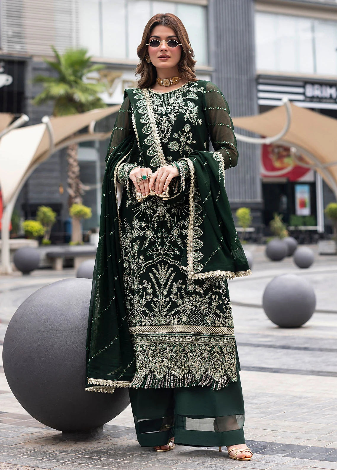 03-Piece Heavy Embroidered Chiffon Long Shirt Suit | Ready To Wear