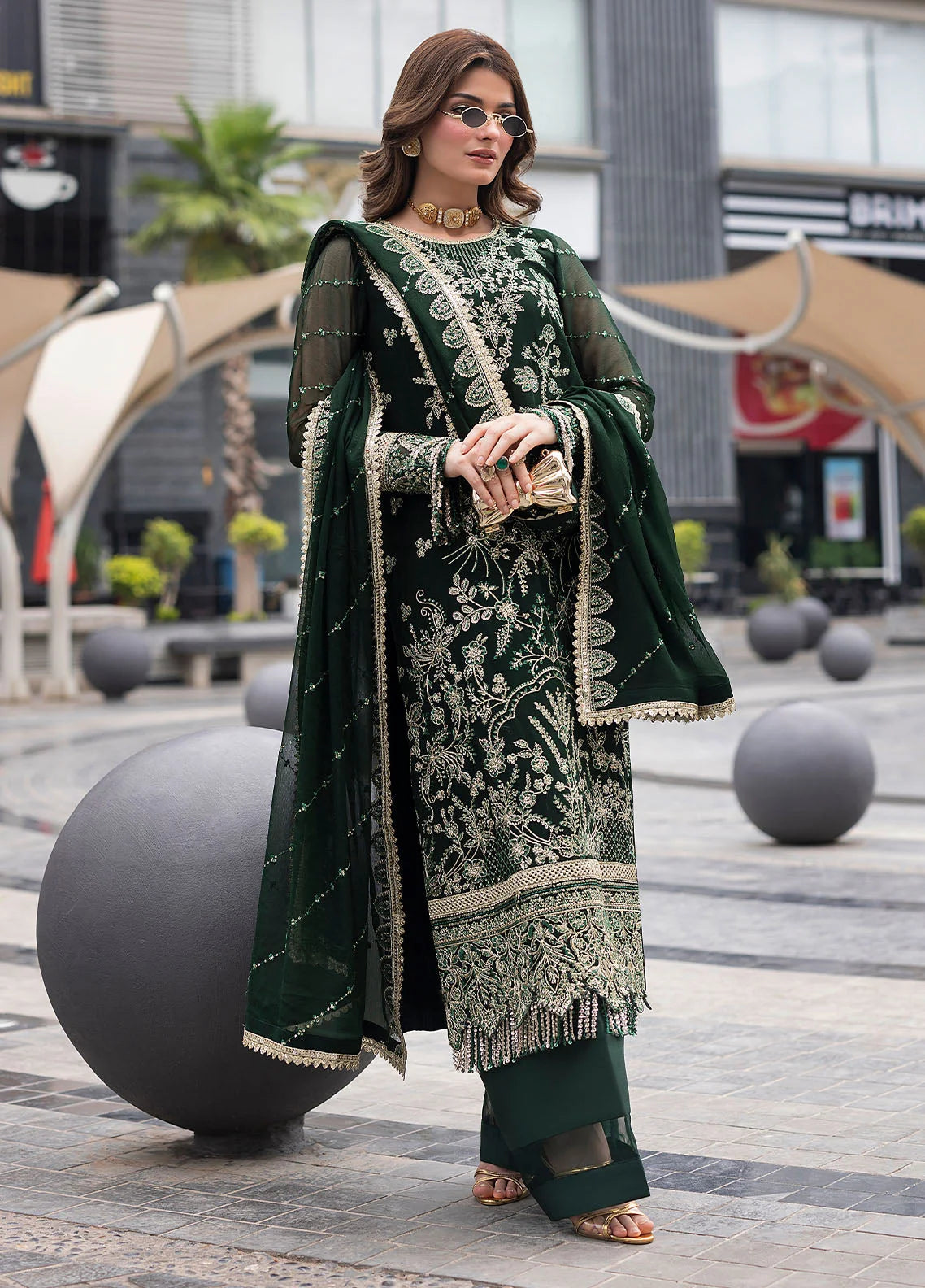 03-Piece Heavy Embroidered Chiffon Long Shirt Suit | Ready To Wear