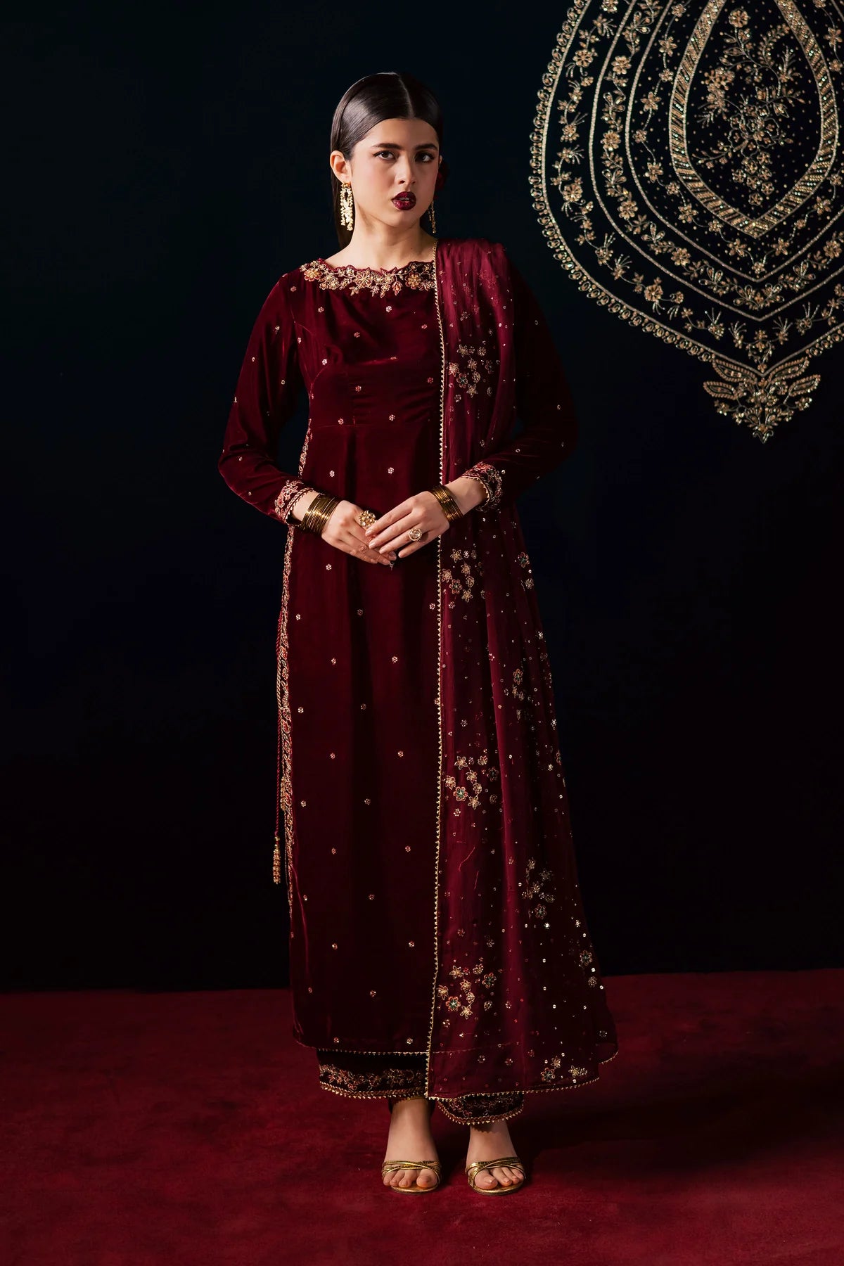 03-Piece Embroidered Micro Velvet Suit | Ready To Wear