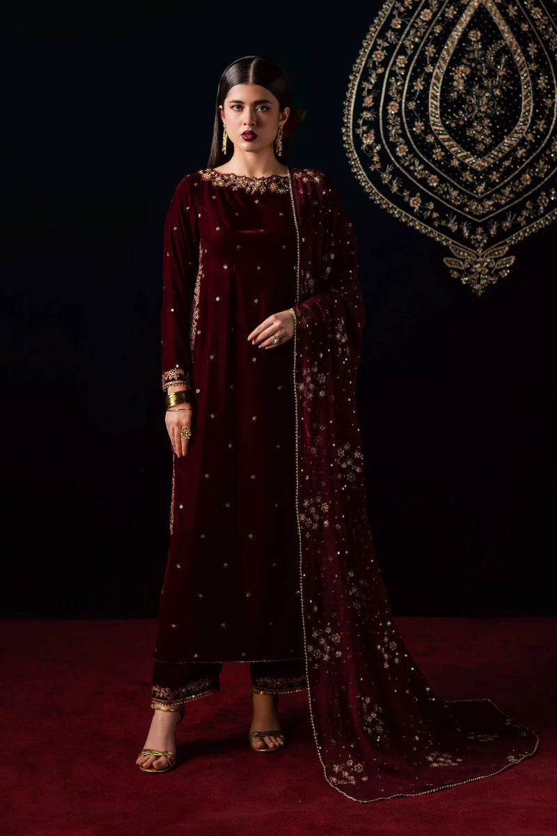 03-Piece Embroidered Micro Velvet Suit | Ready To Wear