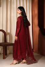Crimson Red: Embroidered Chiffon Long Kurta Suit | Ready To Wear