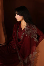 Crimson Red: Embroidered Chiffon Long Kurta Suit | Ready To Wear