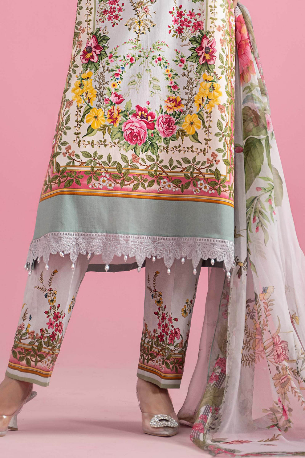 Premium Printed Lawn Suit with Embroidered Patches & Chiffon Dupatta.