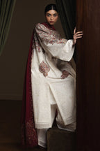 Ivory Kashmiri: Embroidered Lawn Long Kurta | Ready To Wear
