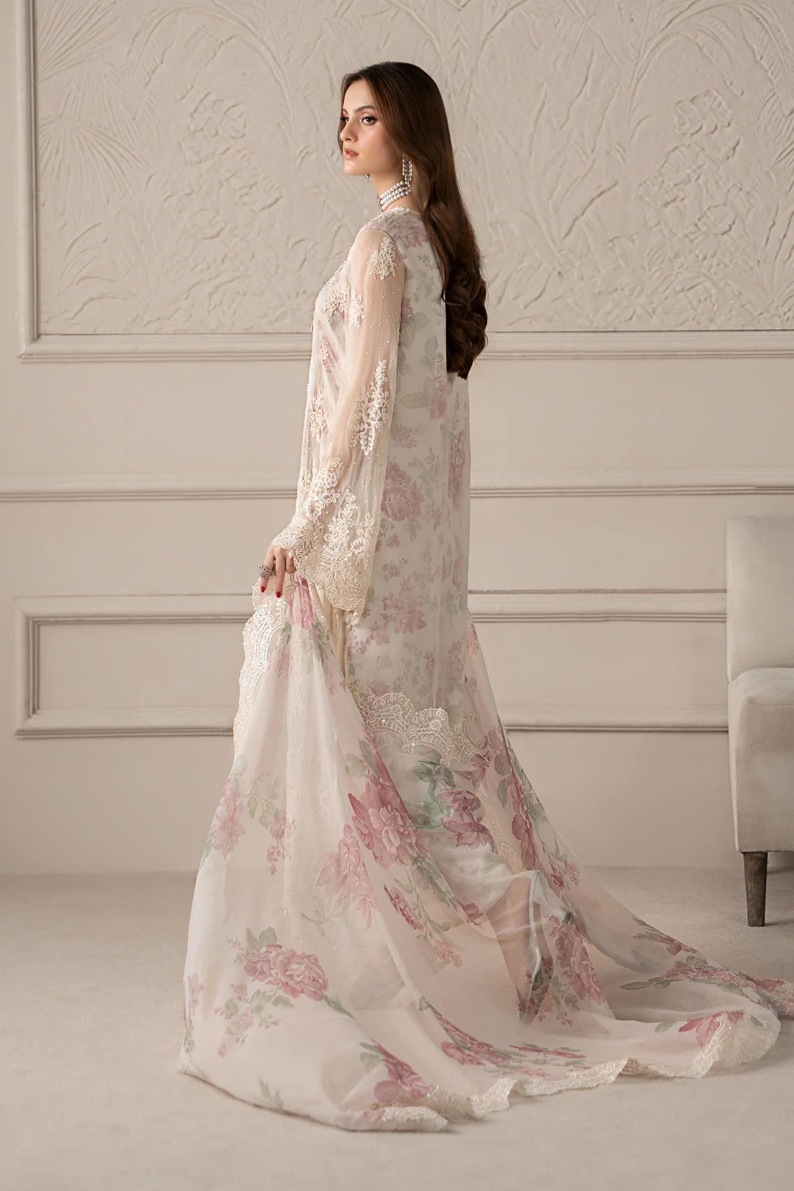03-Piece Embroidered Chiffon Suit With Silk Trouser & Dupatta | Ready To Wear