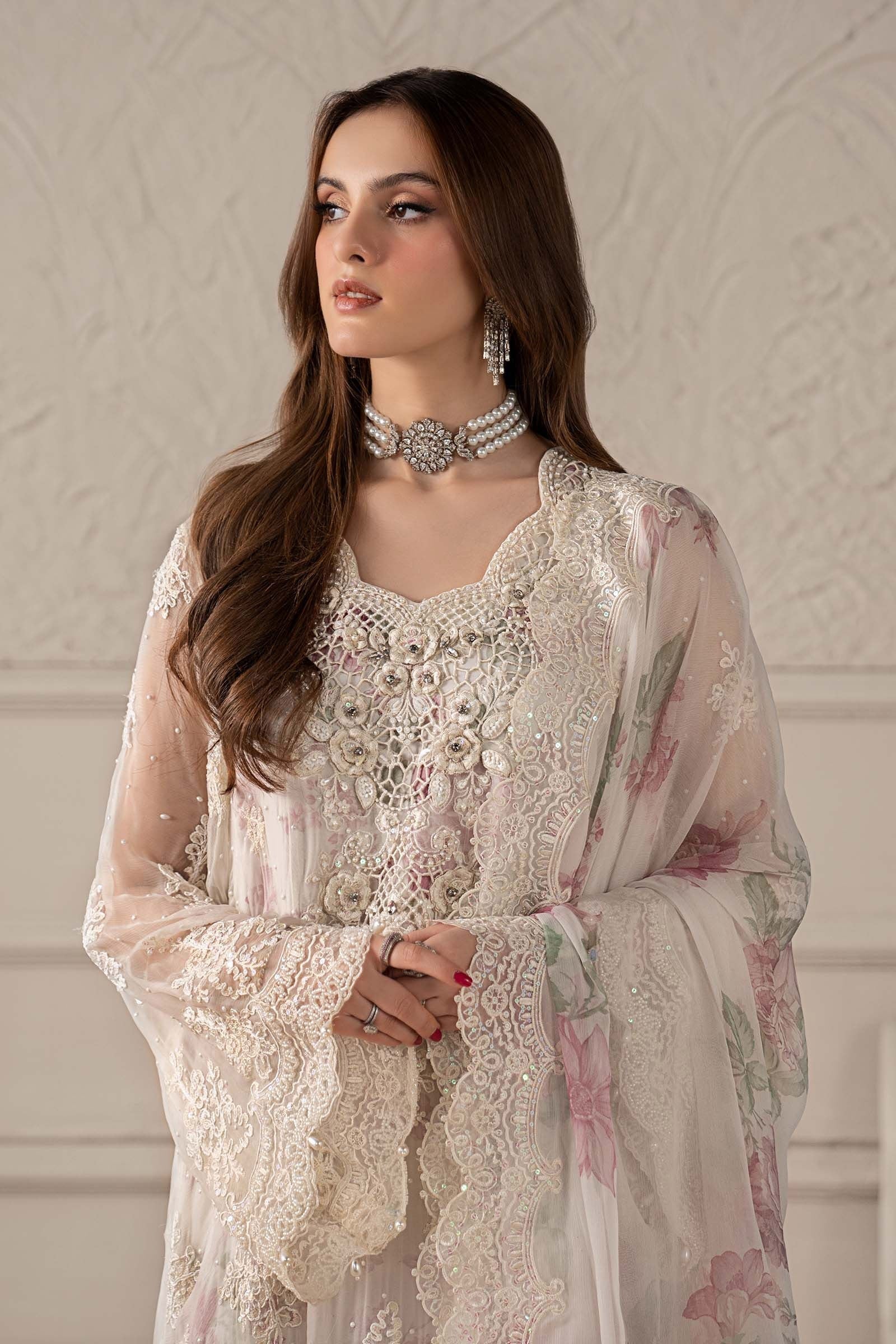 03-Piece Embroidered Chiffon Suit With Silk Trouser & Dupatta | Ready To Wear