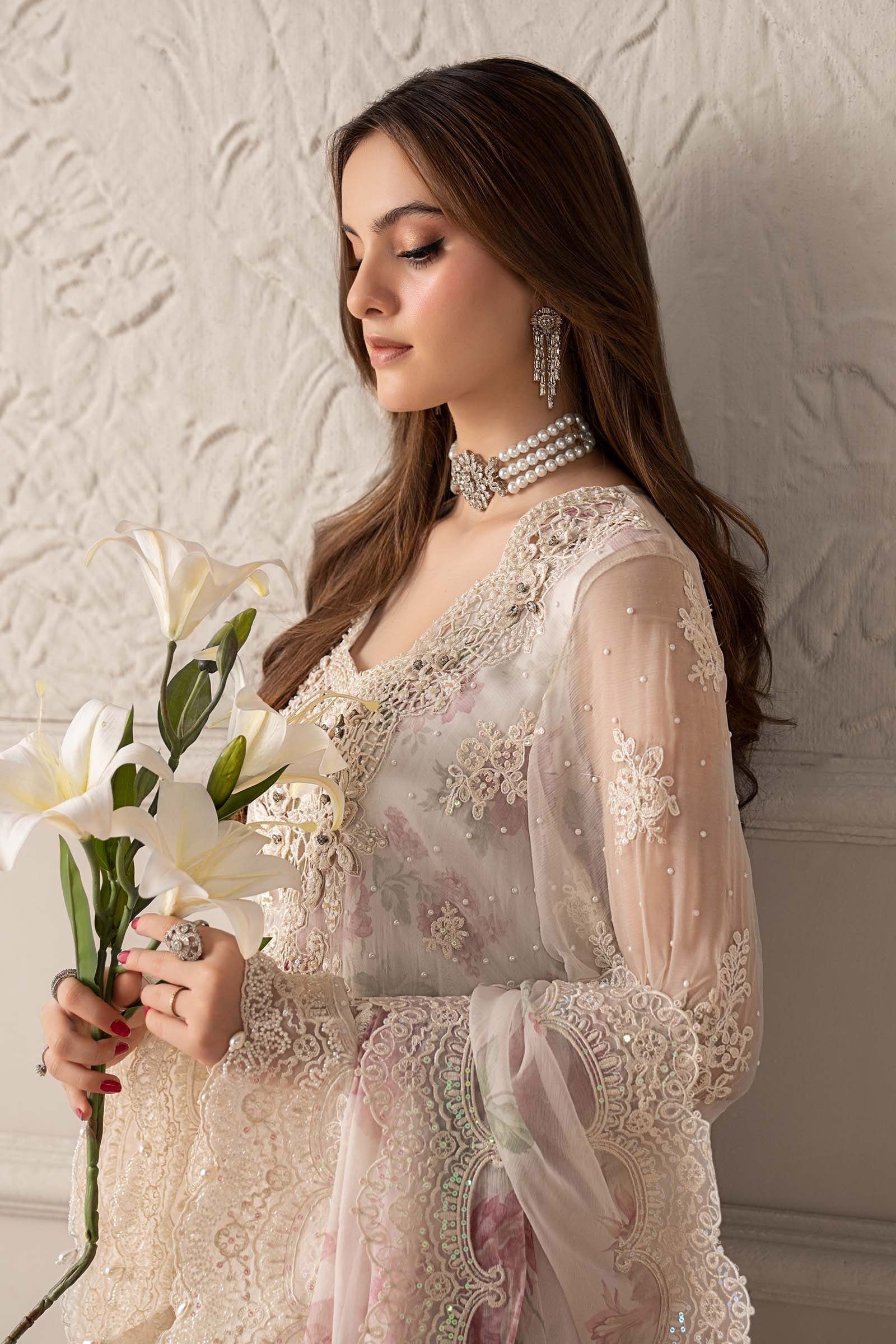 03-Piece Embroidered Chiffon Suit With Silk Trouser & Dupatta | Ready To Wear