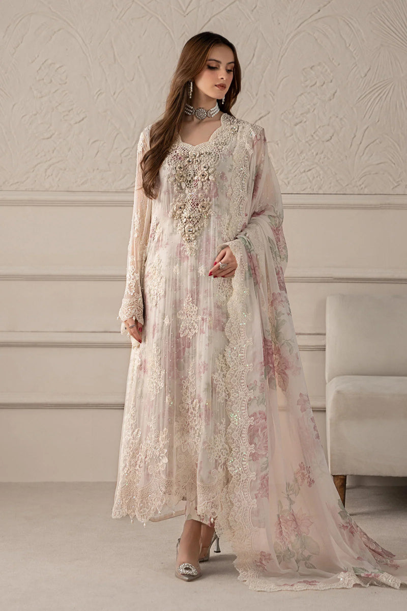 03-Piece Embroidered Chiffon Suit With Silk Trouser & Dupatta | Ready To Wear