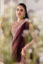 Dual-Tone Pink & Wine: Embroidered Chiffon Saree | Ready To Wear