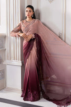 Dual-Tone Pink & Wine: Embroidered Chiffon Saree | Ready To Wear