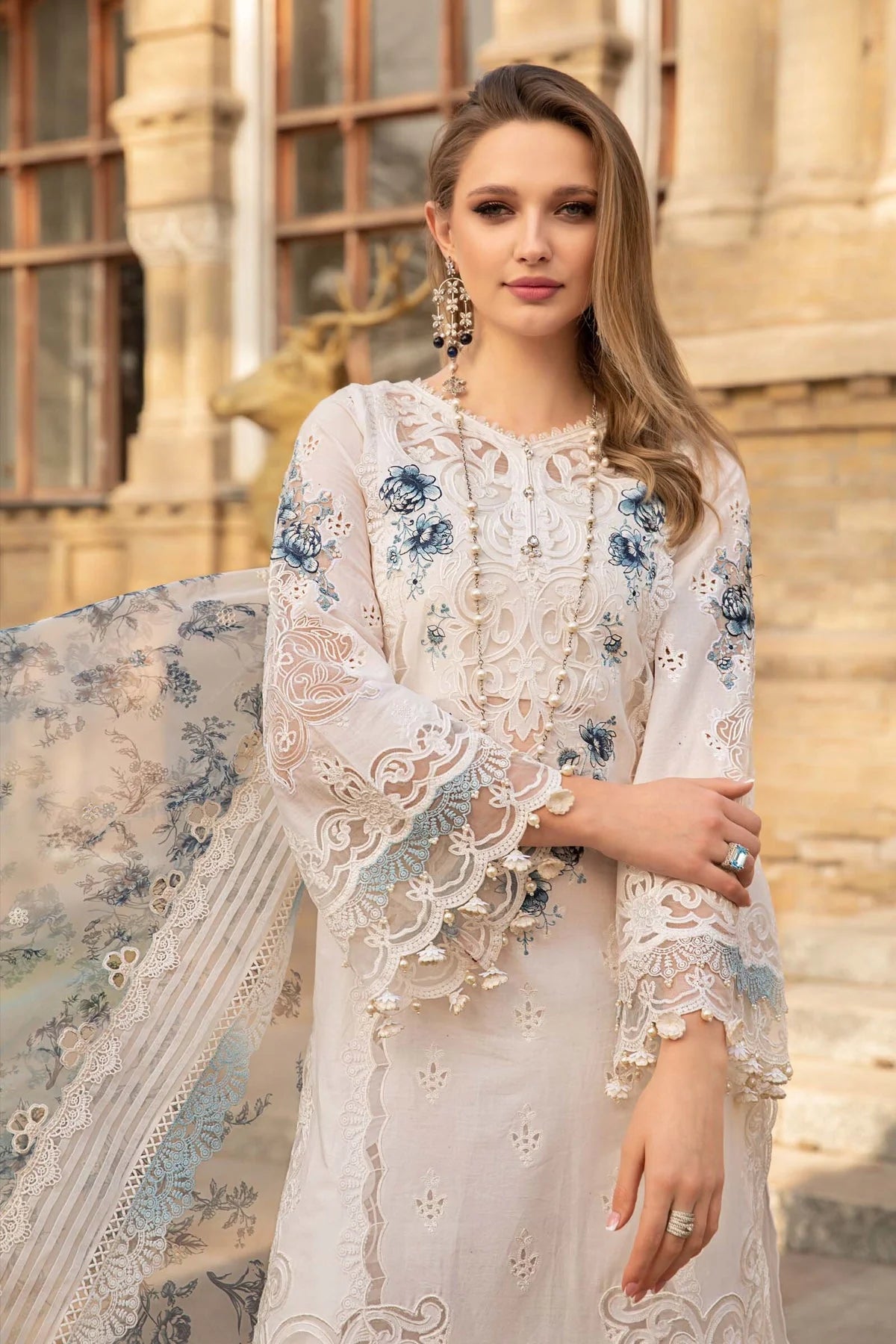 03-Piece Embroidered Cotton Suit With Organza Dupatta | Ready To Wear