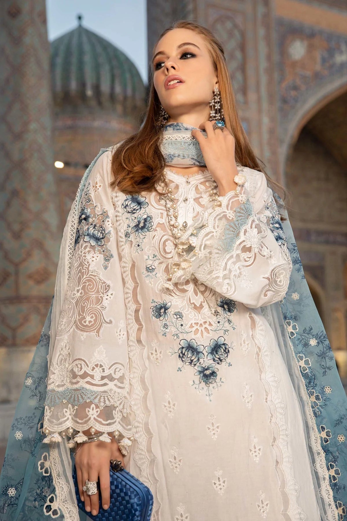03-Piece Embroidered Cotton Suit With Organza Dupatta | Ready To Wear