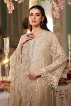 Khaki Gold - Tie & Dye: Heavy Embroidered Chiffon Suit | Ready To Wear