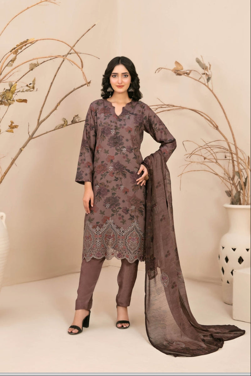 3 Piece Stitched Lawn suit – Alvira By Tawakkal Fabrics