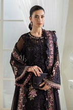 Jet Black & Blush Pink Accent: Embroidered Chiffon Suit | Ready To Wear