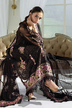 Jet Black & Blush Pink Accent: Embroidered Chiffon Suit | Ready To Wear