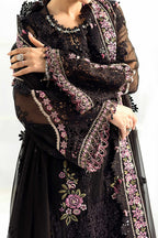 Jet Black & Blush Pink Accent: Embroidered Chiffon Suit | Ready To Wear