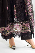 Jet Black & Blush Pink Accent: Embroidered Chiffon Suit | Ready To Wear