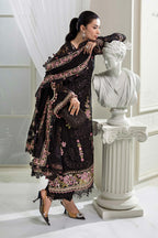 Jet Black & Blush Pink Accent: Embroidered Chiffon Suit | Ready To Wear