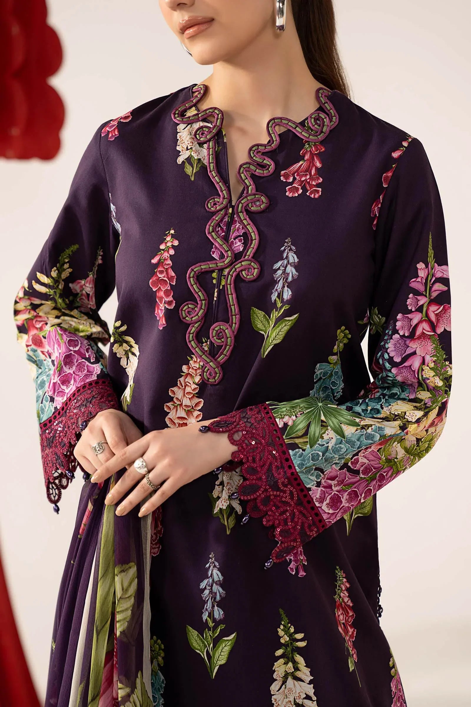 03-Piece Printed Lawn Suit With Chiffon Dupatta | Ready To Wear
