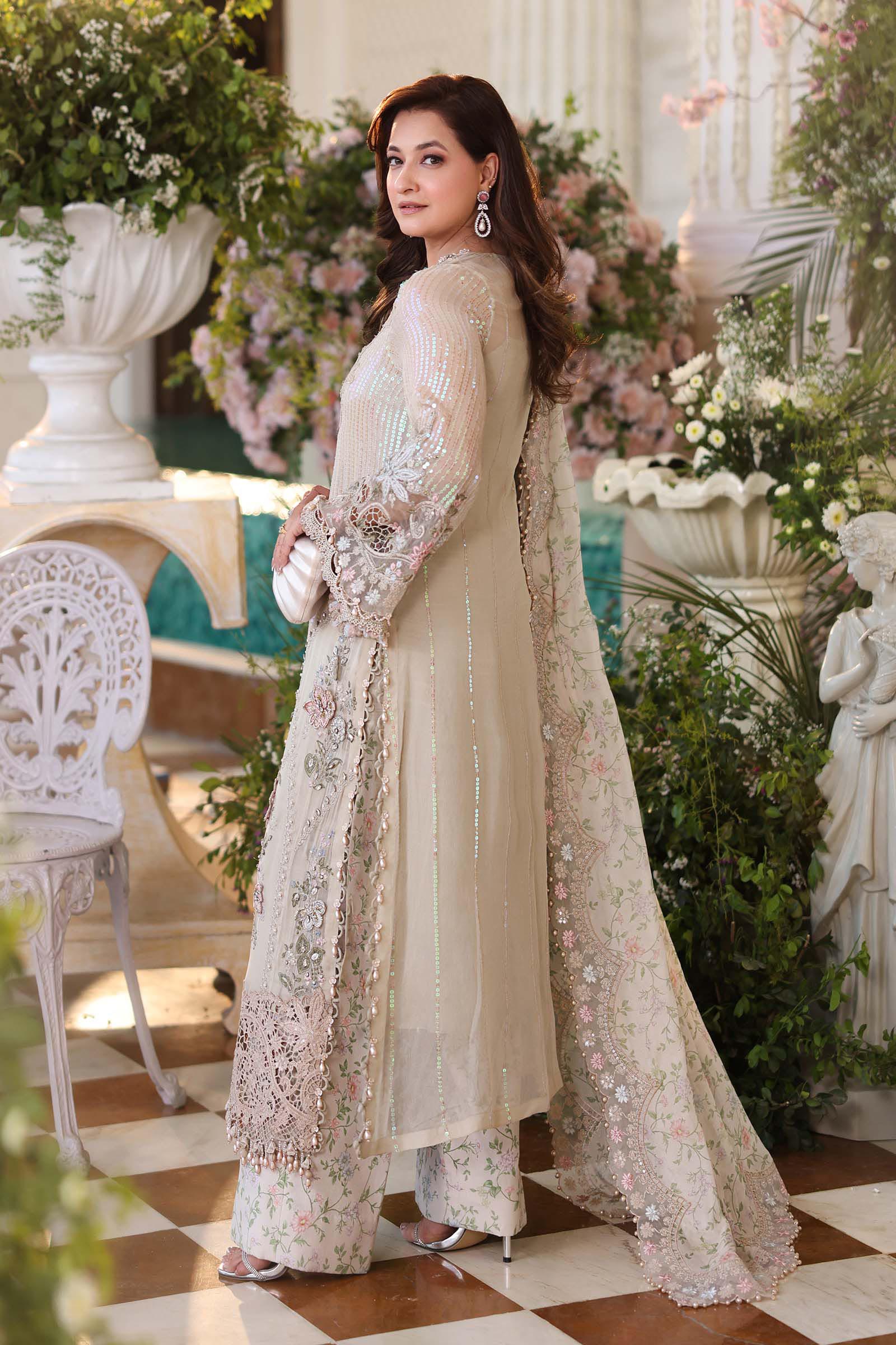 Pearl Ivory & Pastel Blush Accent: Embroidered Chiffon Suit