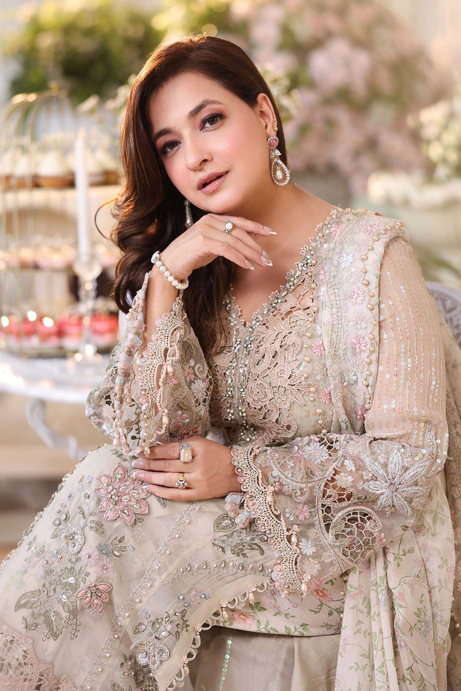 Pearl Ivory & Pastel Blush Accent: Embroidered Chiffon Suit