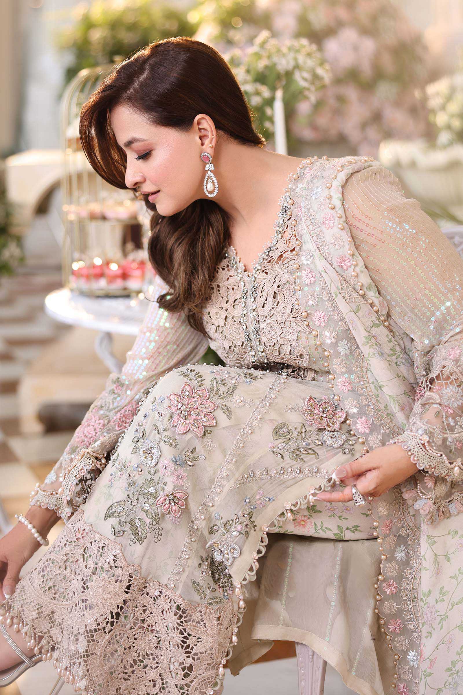 Pearl Ivory & Pastel Blush Accent: Embroidered Chiffon Suit