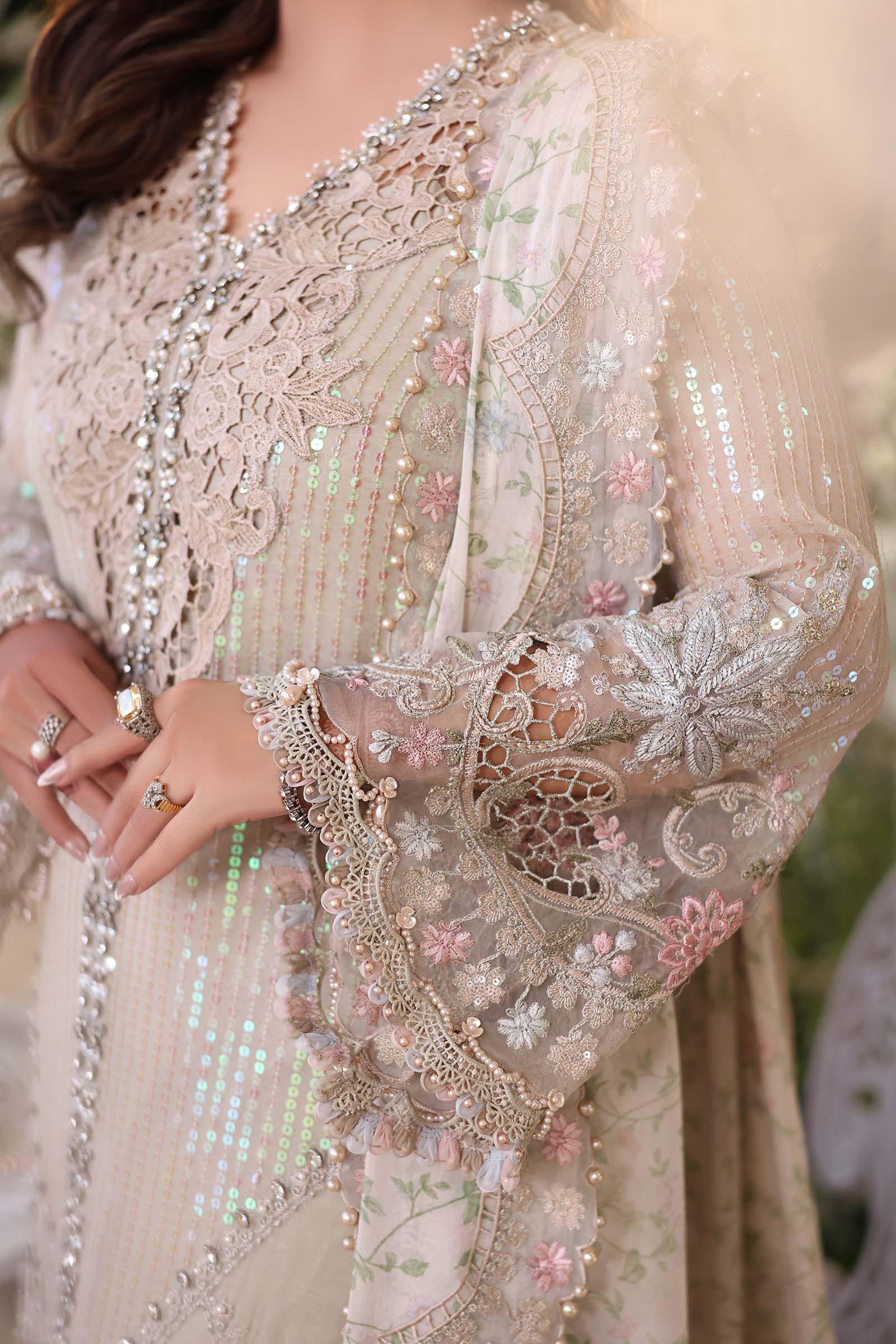 Pearl Ivory & Pastel Blush Accent: Embroidered Chiffon Suit
