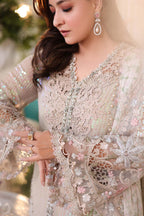 Pearl Ivory & Pastel Blush Accent: Embroidered Chiffon Suit