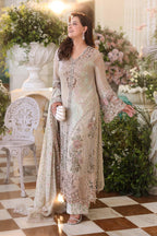 Pearl Ivory & Pastel Blush Accent: Embroidered Chiffon Suit