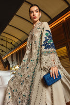 Earthy Beige & Blue Accent: Heavy Embroidered Lawn Suit | Ready To Wear