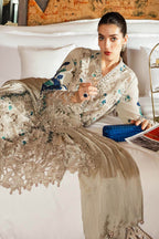 Earthy Beige & Blue Accent: Heavy Embroidered Lawn Suit | Ready To Wear