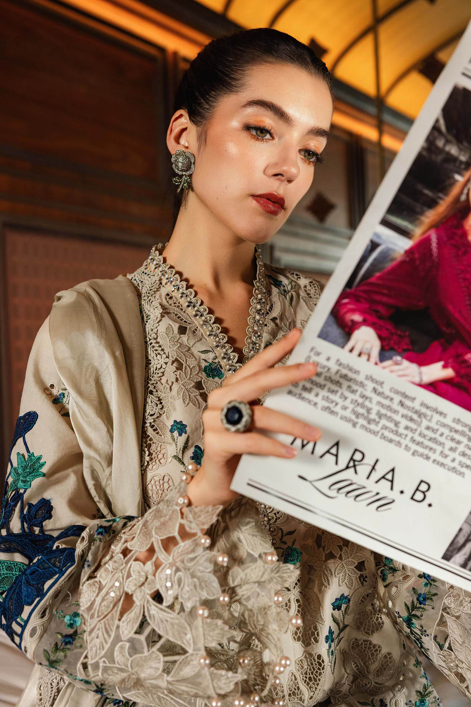 Earthy Beige & Blue Accent: Heavy Embroidered Lawn Suit | Ready To Wear