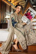Earthy Beige & Blue Accent: Heavy Embroidered Lawn Suit | Ready To Wear