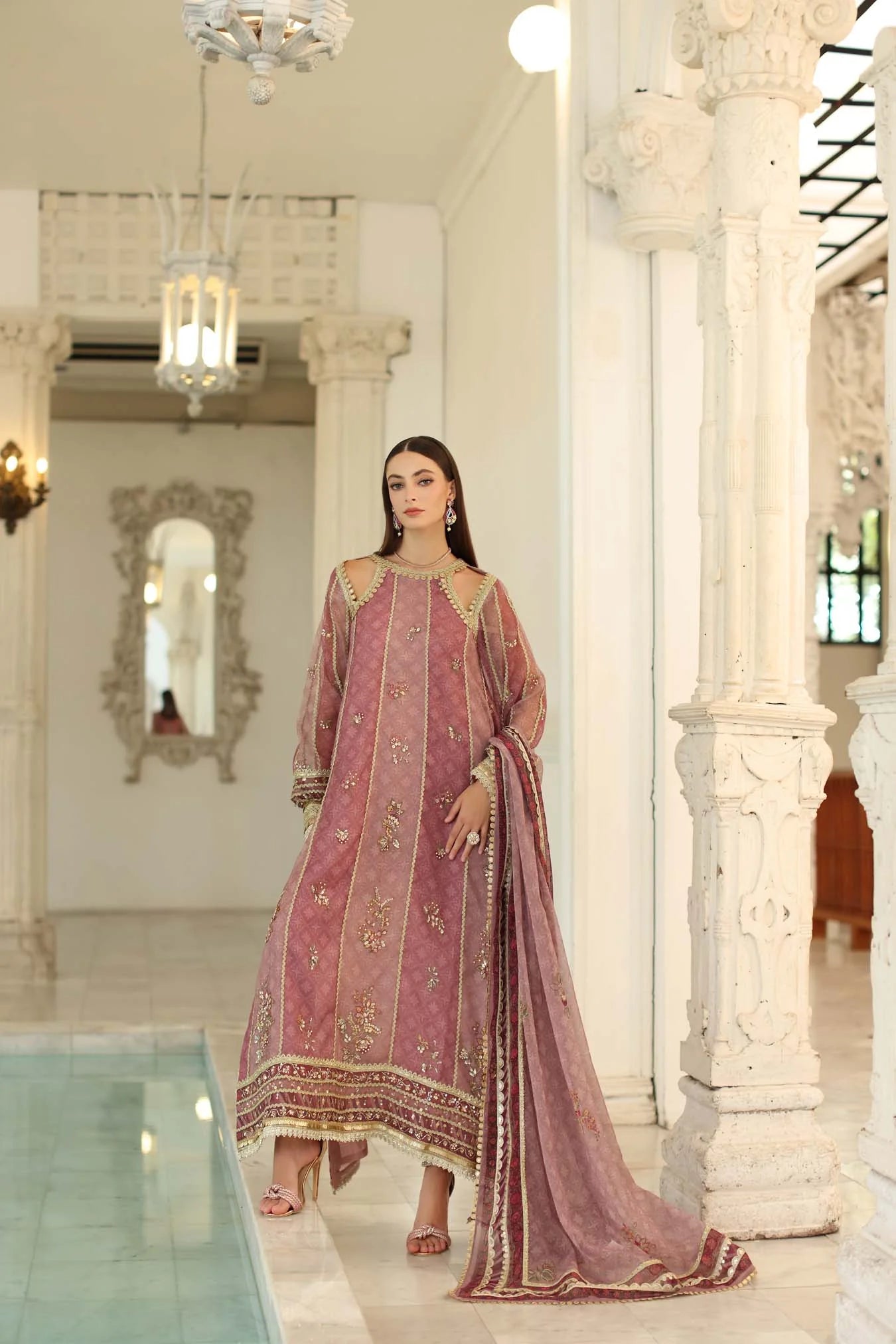 03-Piece Printed Khaddi Net With Embroidery | Ready To Wear