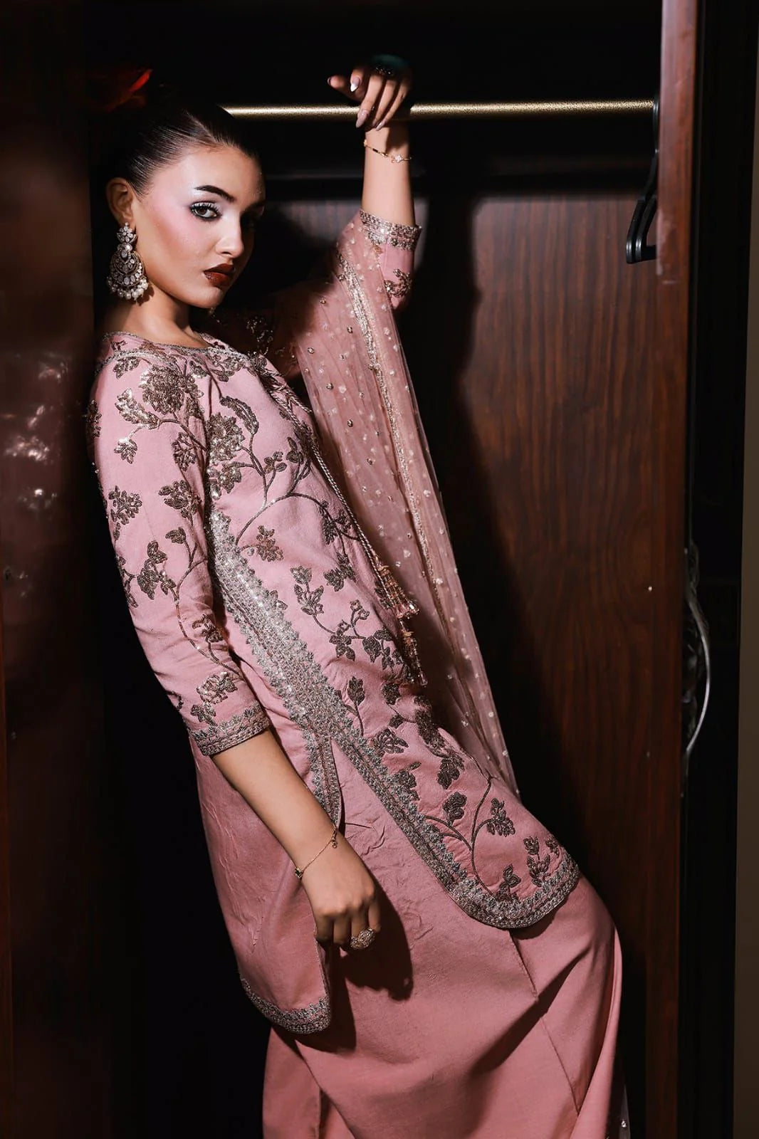 The Vintage Rose: Embroidered Silk Floral Kurta & Net Dupatta | Ready To Wear