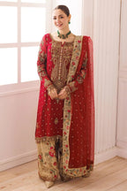 Bridal Red: Embroidered Chiffon Suit With Organza Dupatta | Ready To Wear