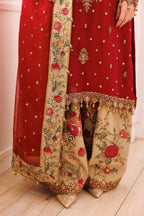 Bridal Red: Embroidered Chiffon Suit With Organza Dupatta | Ready To Wear