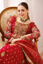 Bridal Red: Embroidered Chiffon Suit With Organza Dupatta | Ready To Wear