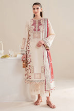 Soft Cream: Chikankari Embroidered Lawn Cotton Suit | Ready To Wear