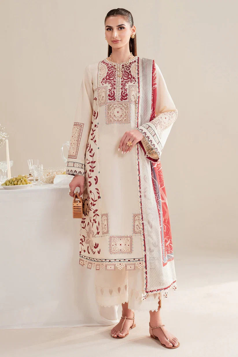 Soft Cream: Chikankari Embroidered Lawn Cotton Suit | Ready To Wear
