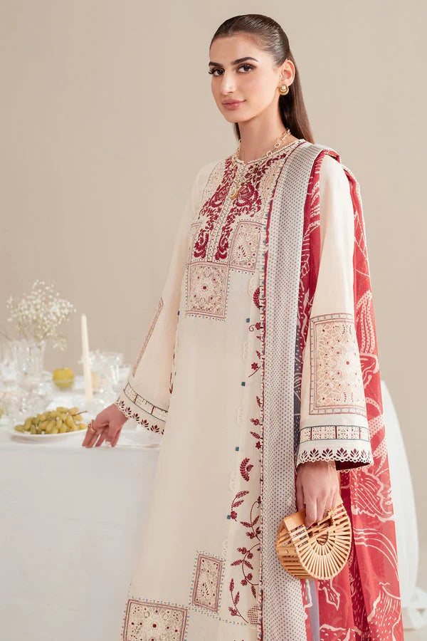 Soft Cream: Chikankari Embroidered Lawn Cotton Suit | Ready To Wear