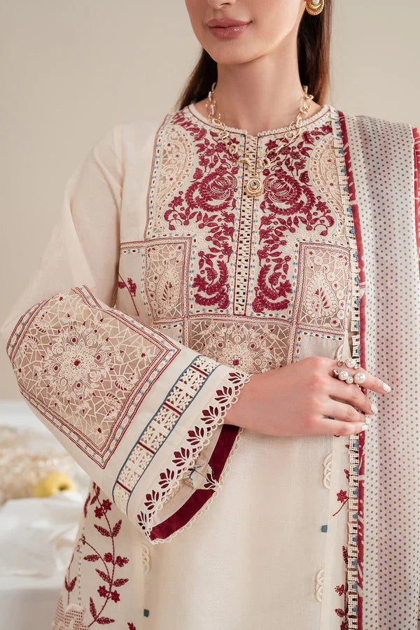 Soft Cream: Chikankari Embroidered Lawn Cotton Suit | Ready To Wear