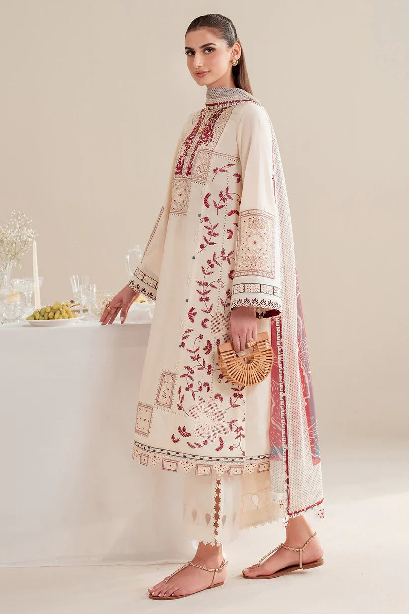 Soft Cream: Chikankari Embroidered Lawn Cotton Suit | Ready To Wear