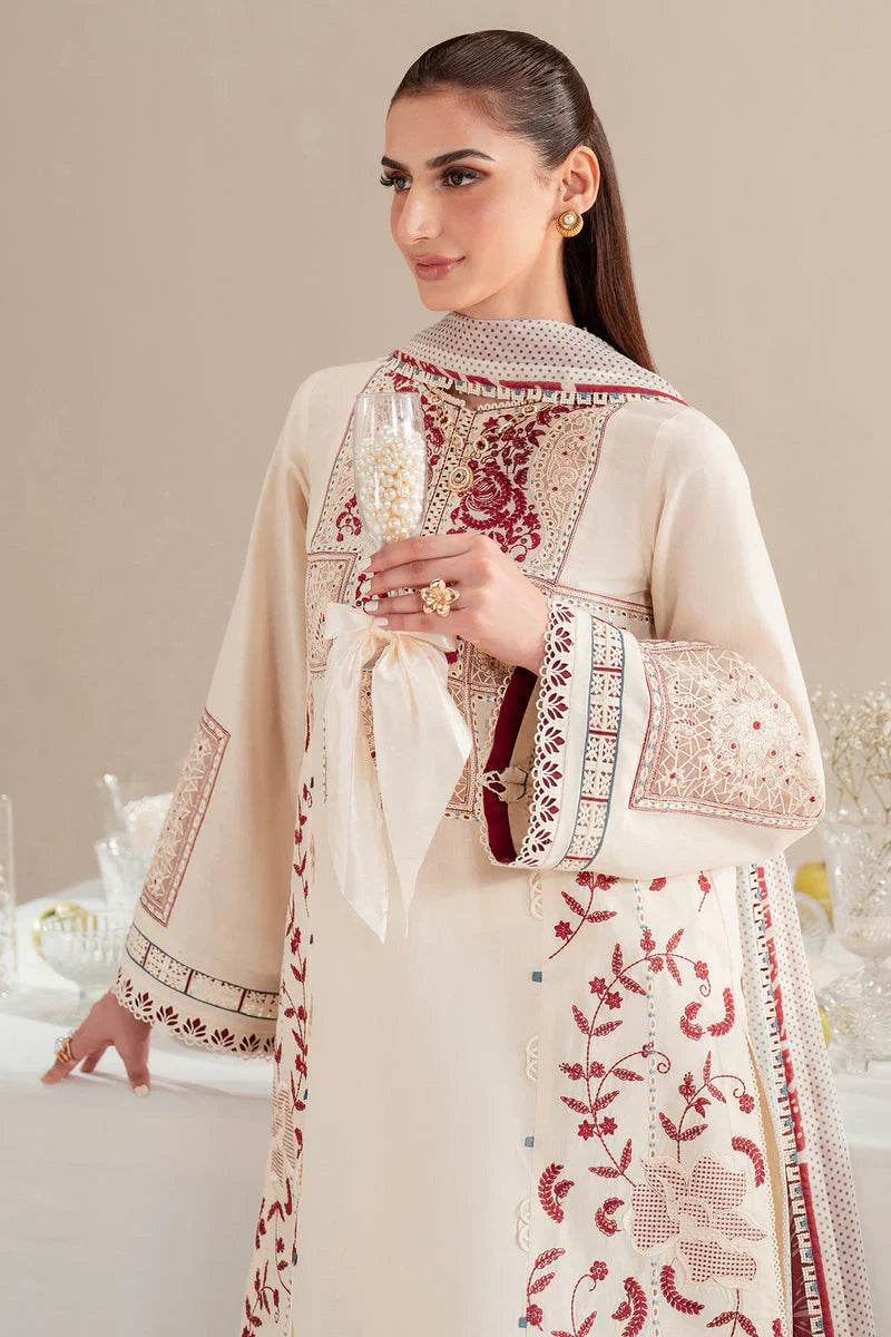 Soft Cream: Chikankari Embroidered Lawn Cotton Suit | Ready To Wear