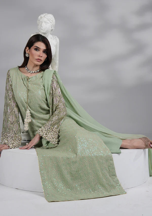 Mint Green - Embroidered Chiffon Suit | Ready To Wear