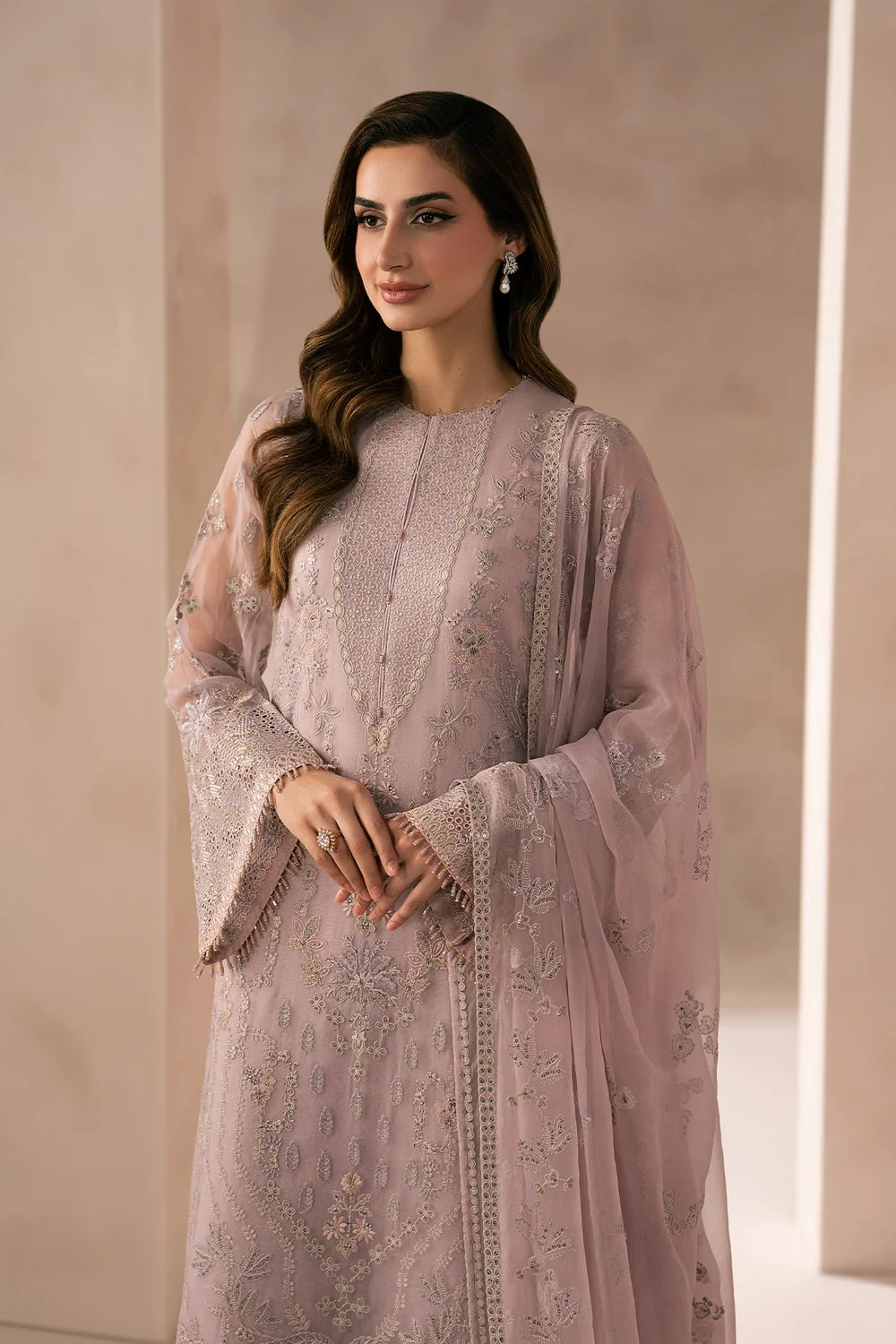 Pastel Blush: Heavy Embroiderd Chiffon Suit | Ready To Wear