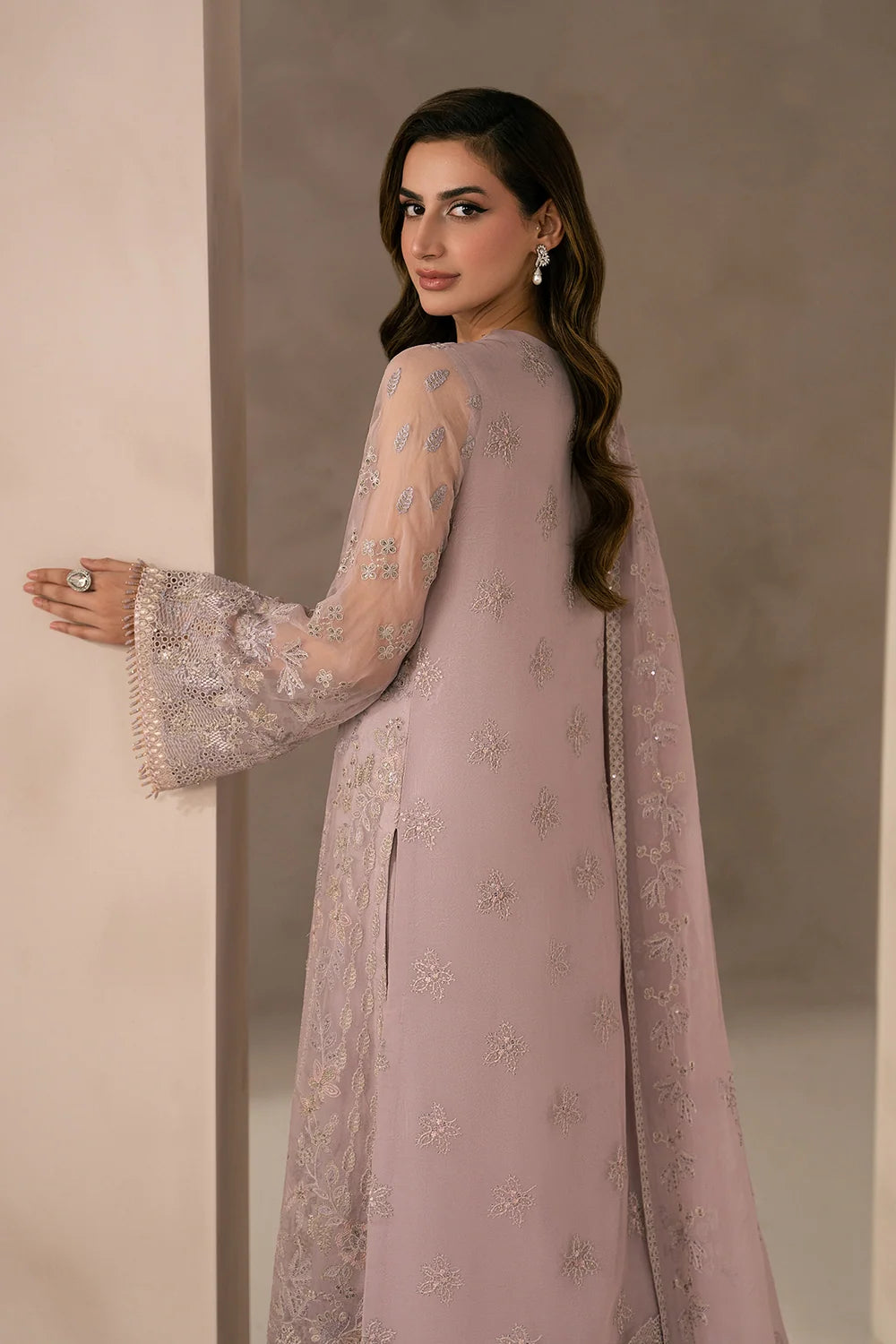 Pastel Blush: Heavy Embroiderd Chiffon Suit | Ready To Wear